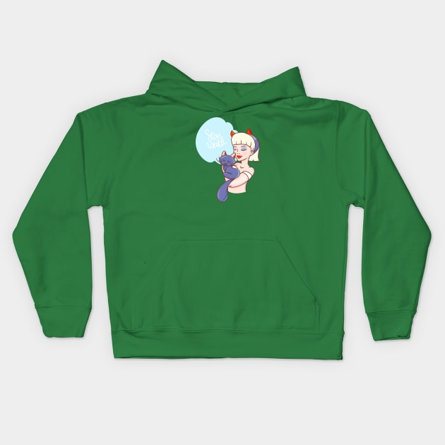 Stay Weird Witch Girl with a Cat Kids Hoodie by tatadonets